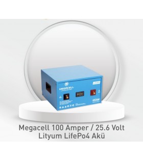 MegaCell Lityum LifePo4 Akü – 100 Amper / 25.6 Volt